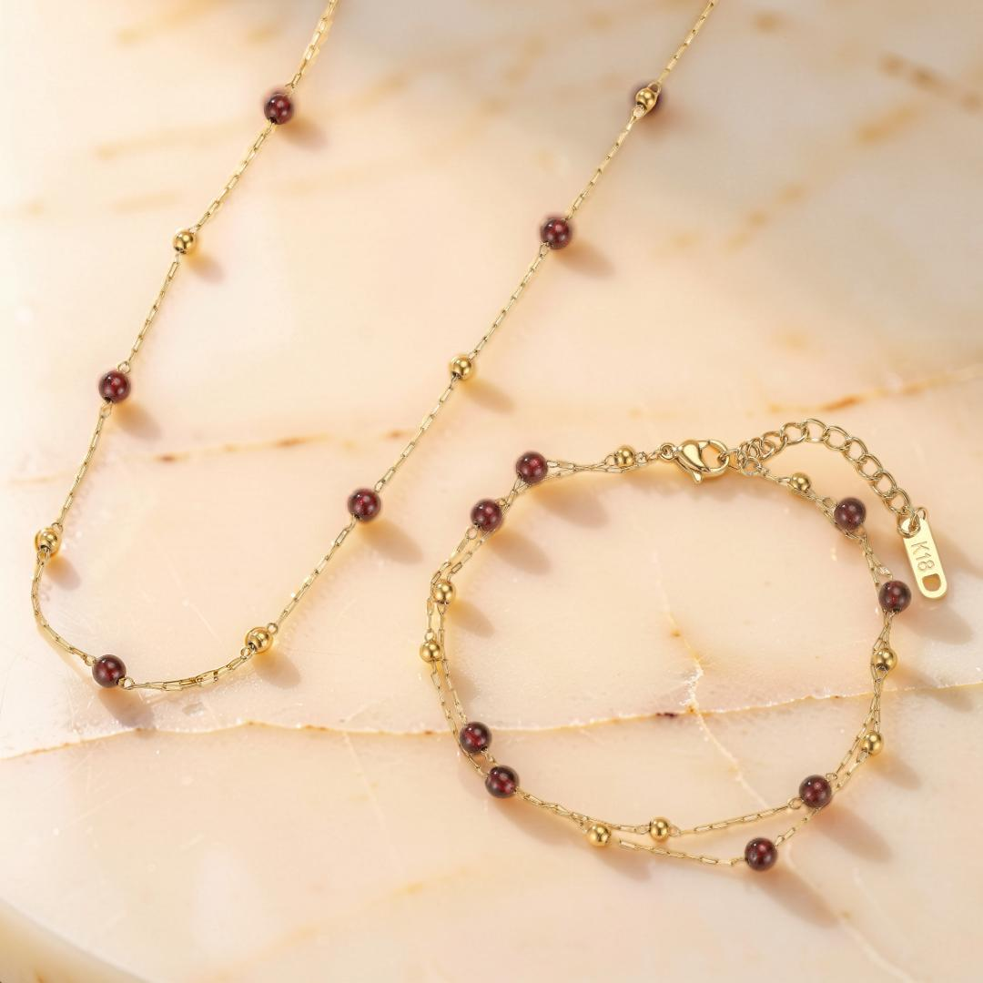 ATELIER-TIBET – Bracelet Grenat – Cœur de Passion, Plaqué Or 18K