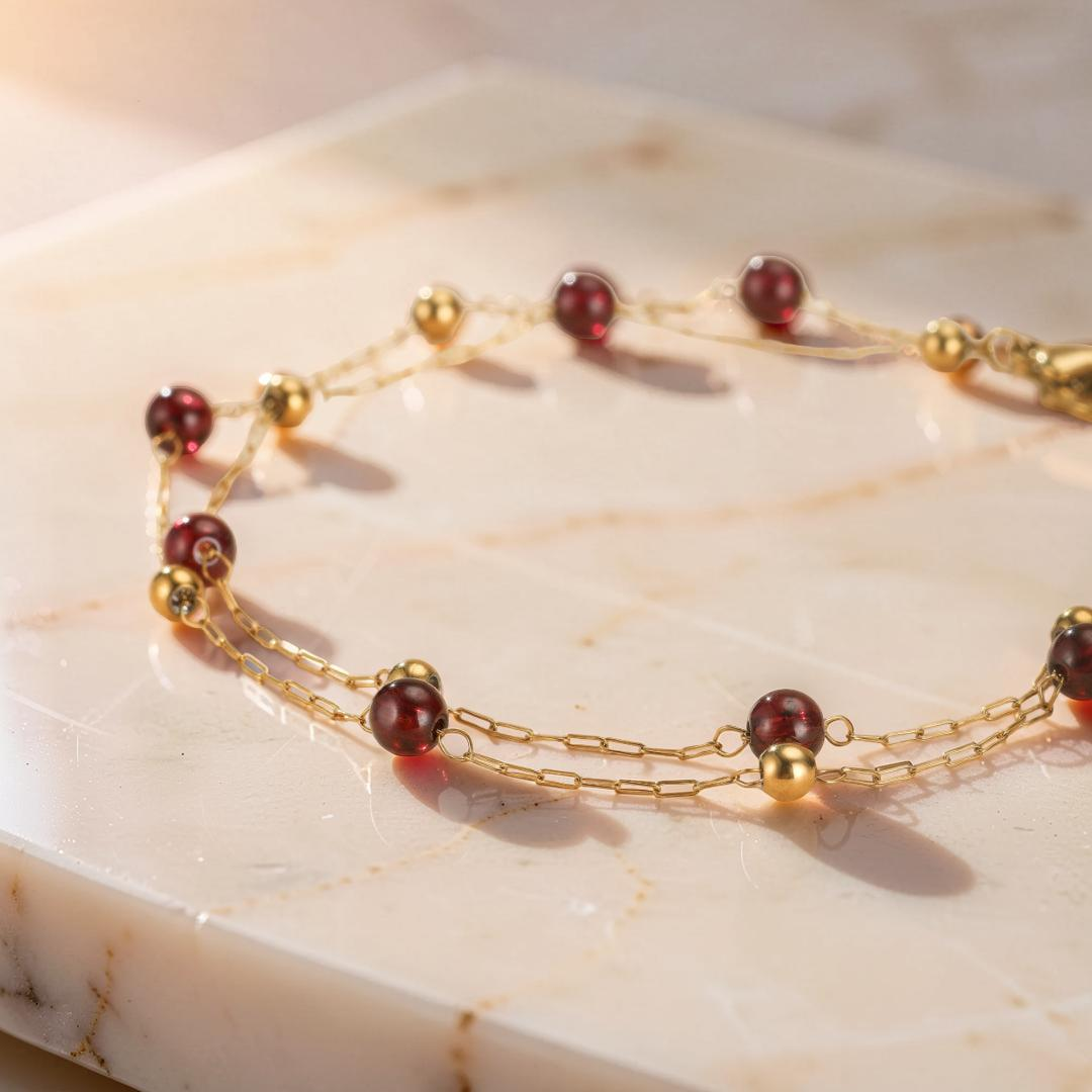 ATELIER-TIBET – Bracelet Grenat – Cœur de Passion, Plaqué Or 18K