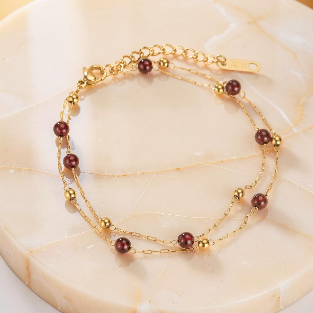 ATELIER-TIBET – Bracelet Grenat – Cœur de Passion, Plaqué Or 18K