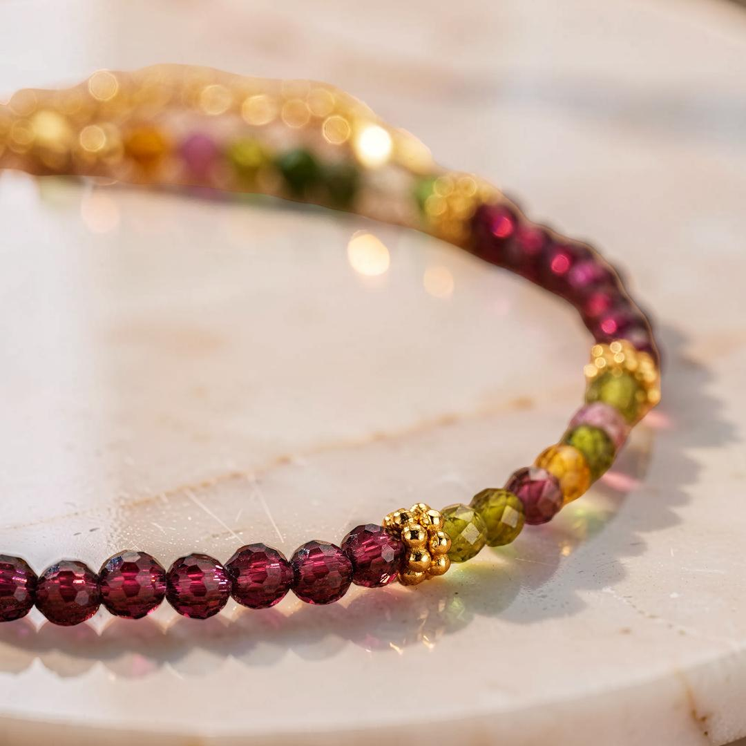 ATELIER-TIBET – Bracelet Grenat et Tourmaline – Équilibre Chromatique, Argent Plaqué Or