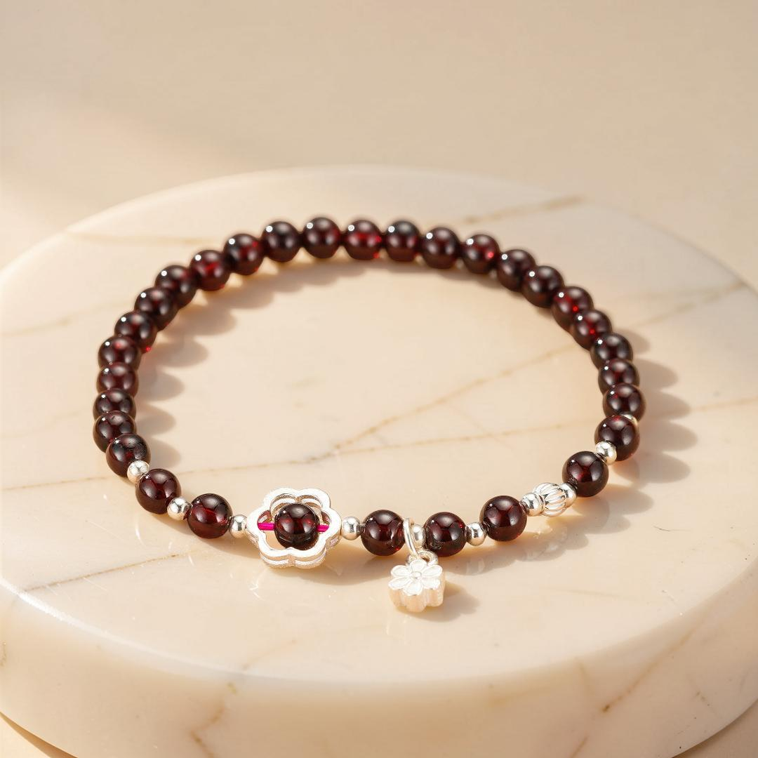 ATELIER-TIBET – Bracelet Grenat – Fleur d’Harmonie, Argent