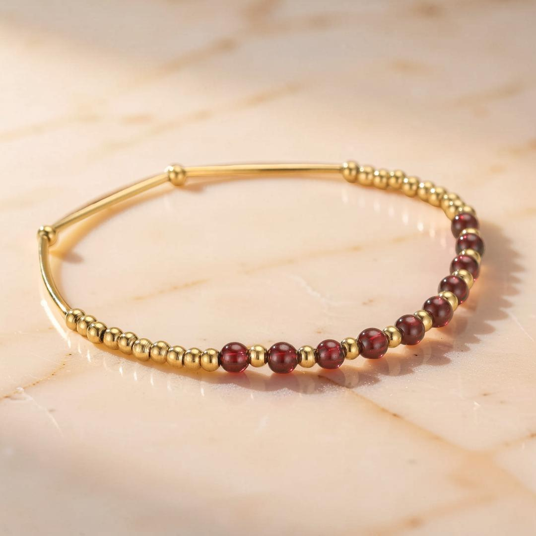 ATELIER-TIBET – Bracelet Grenat – Rayonnement Solaire, Plaqué Or 18K