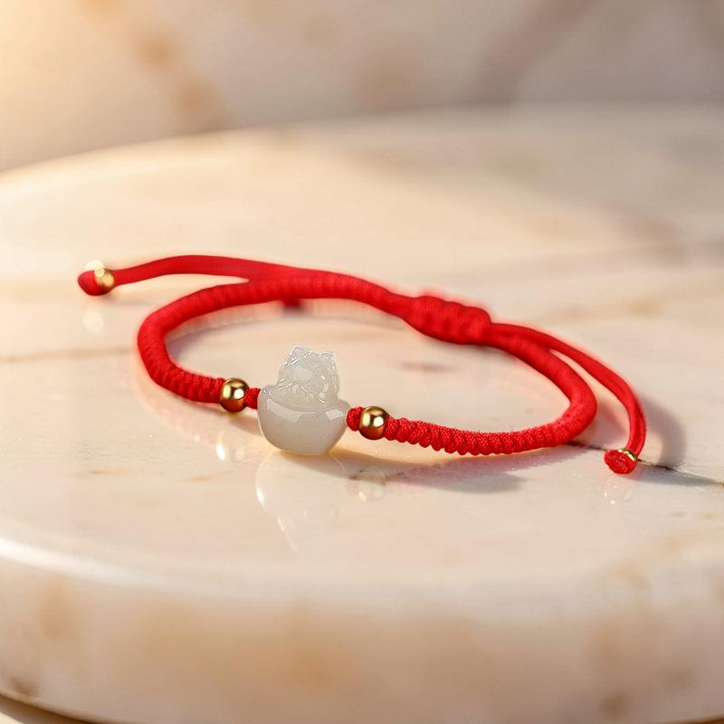 ATELIER-TIBET – Bracelet Jade – Bébé Dragon, Fil Rouge
