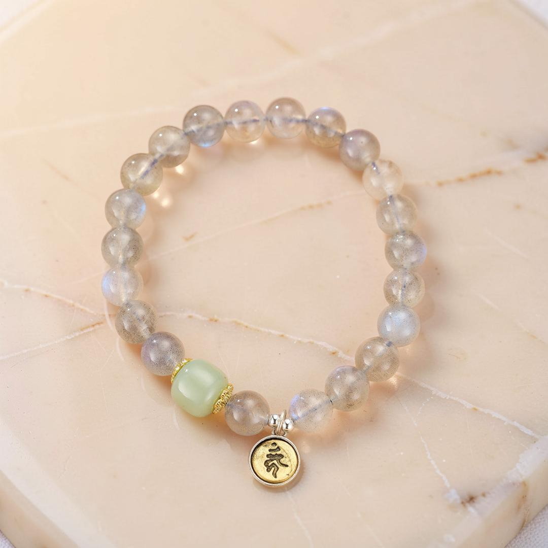 ATELIER-TIBET – Bracelet Jade et Labradorite Cheval/Coq – Protection Céleste