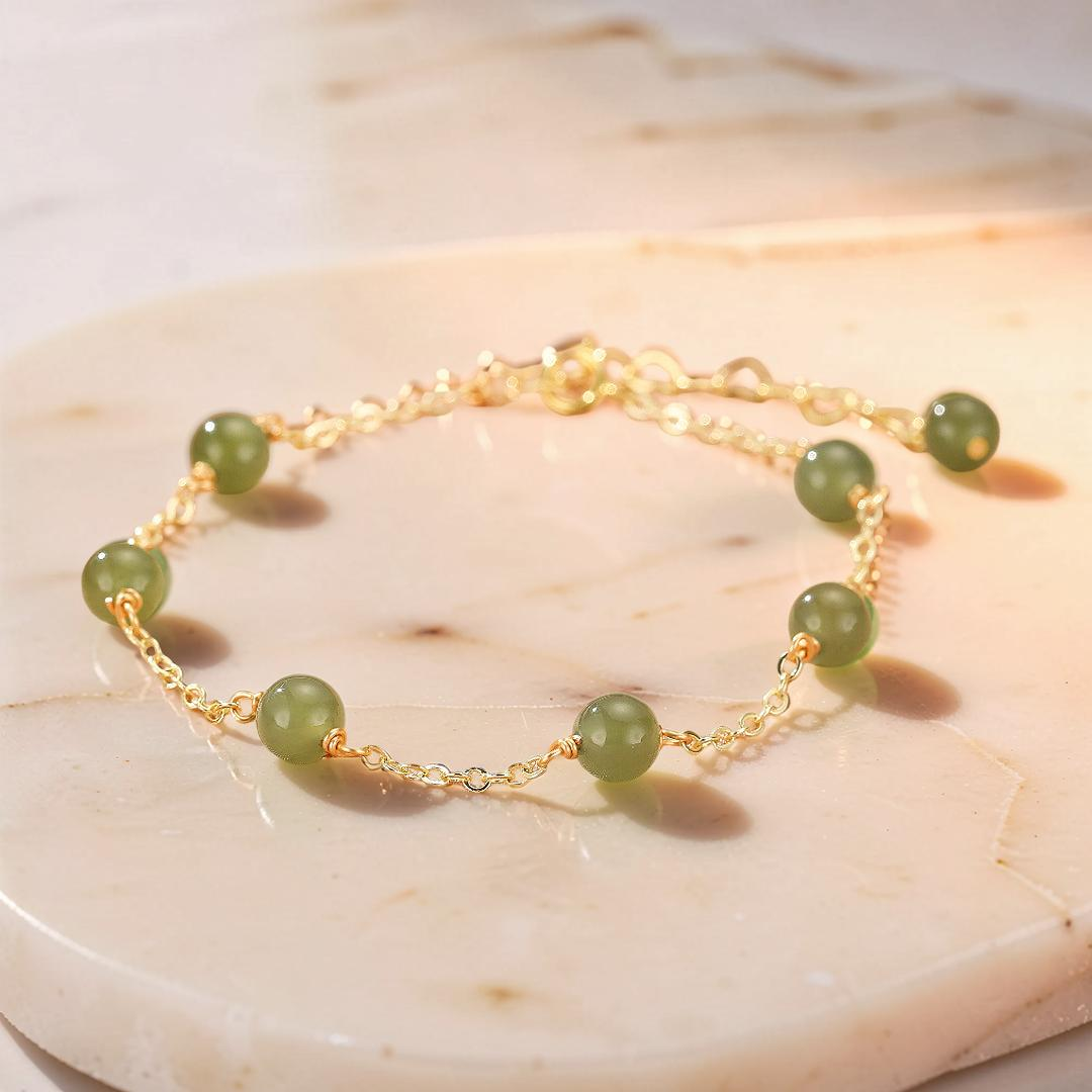 ATELIER-TIBET – Bracelet Jade – Harmonie Dorée, Argent Plaqué Or 14K