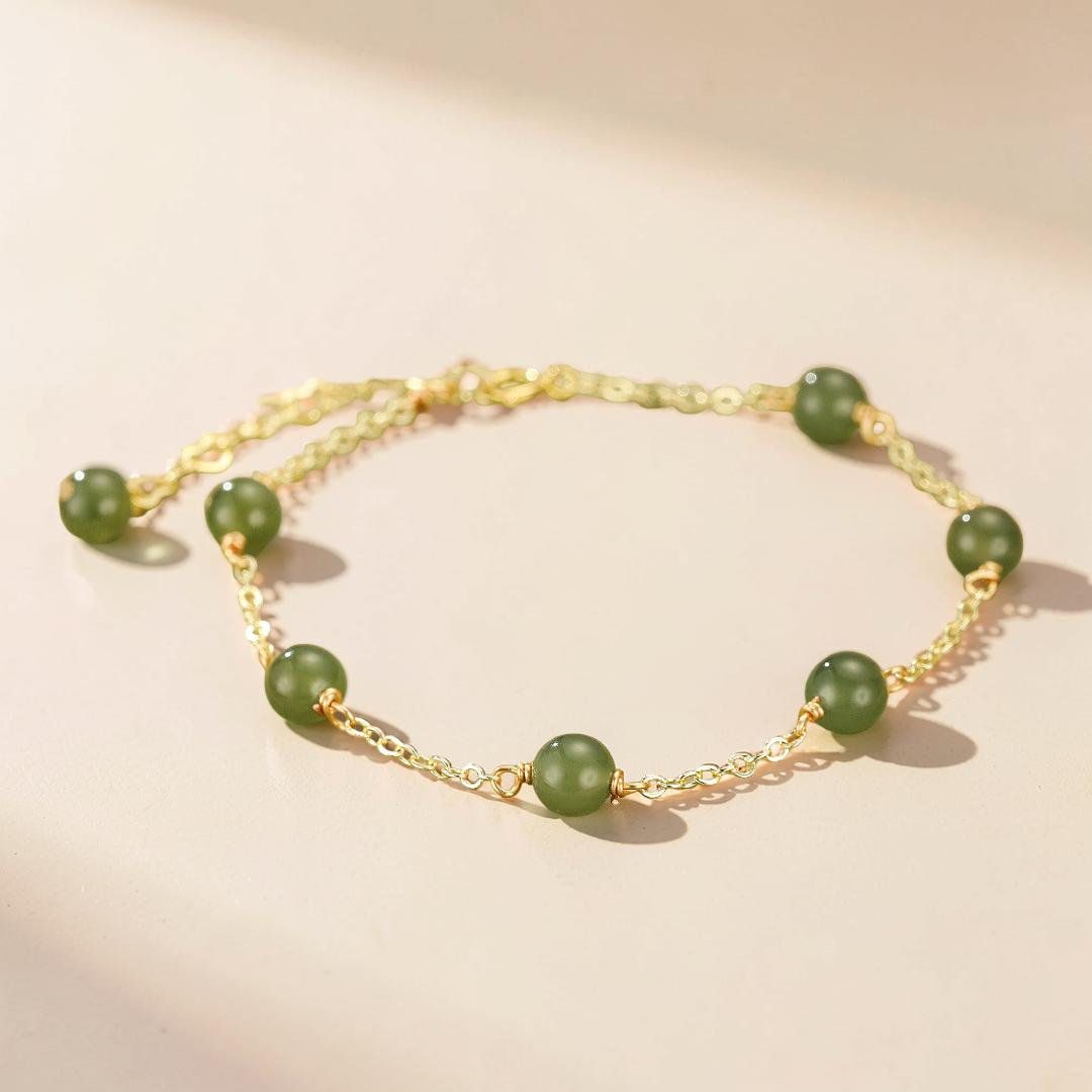 ATELIER-TIBET – Bracelet Jade – Harmonie Dorée, Argent Plaqué Or 14K