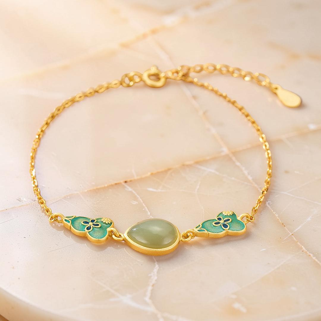 ATELIER-TIBET – Bracelet Jade – Goutte de Chance, Argent Plaqué Or