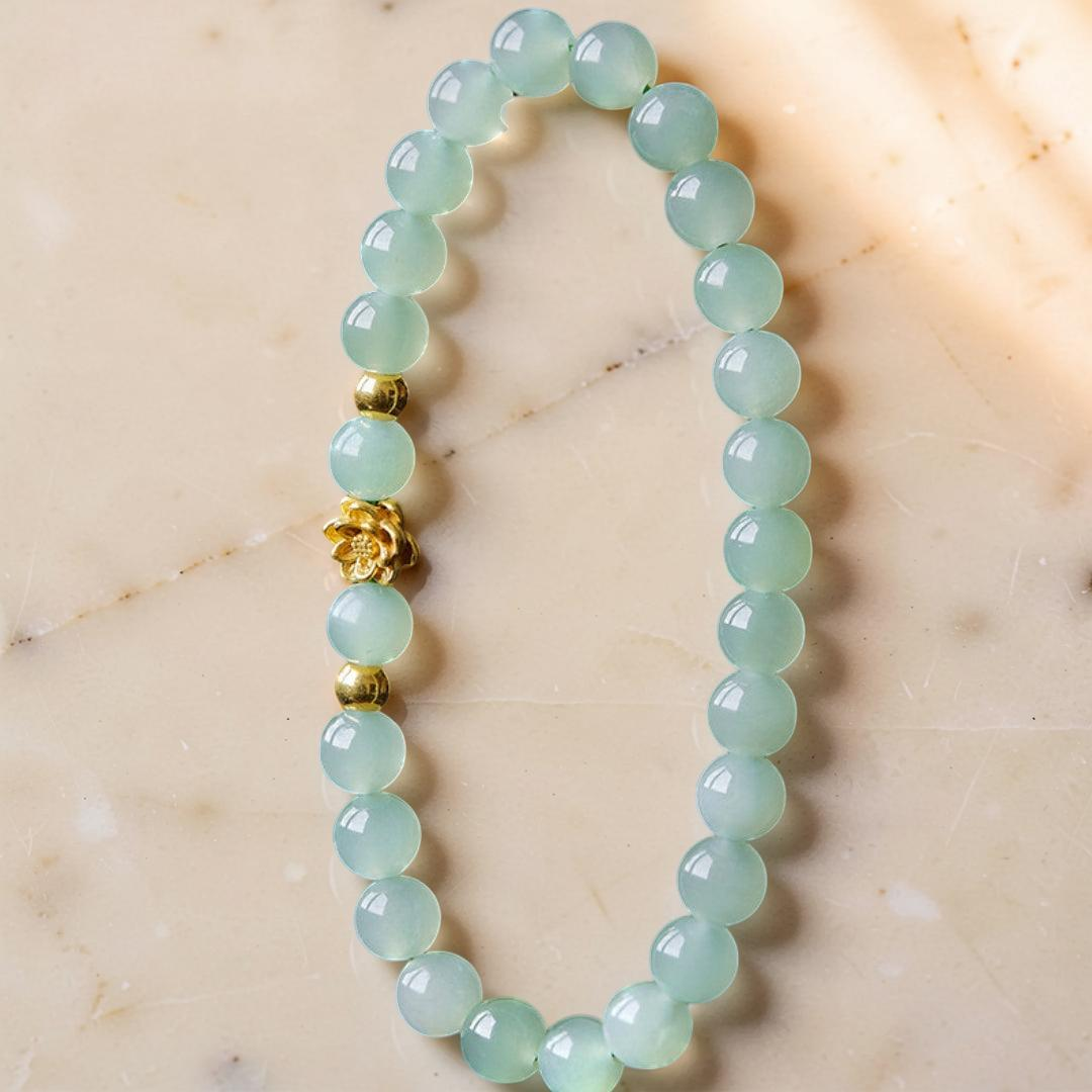 ATELIER-TIBET – Bracelet Jade Lotus – Réussite, Plaqué Or