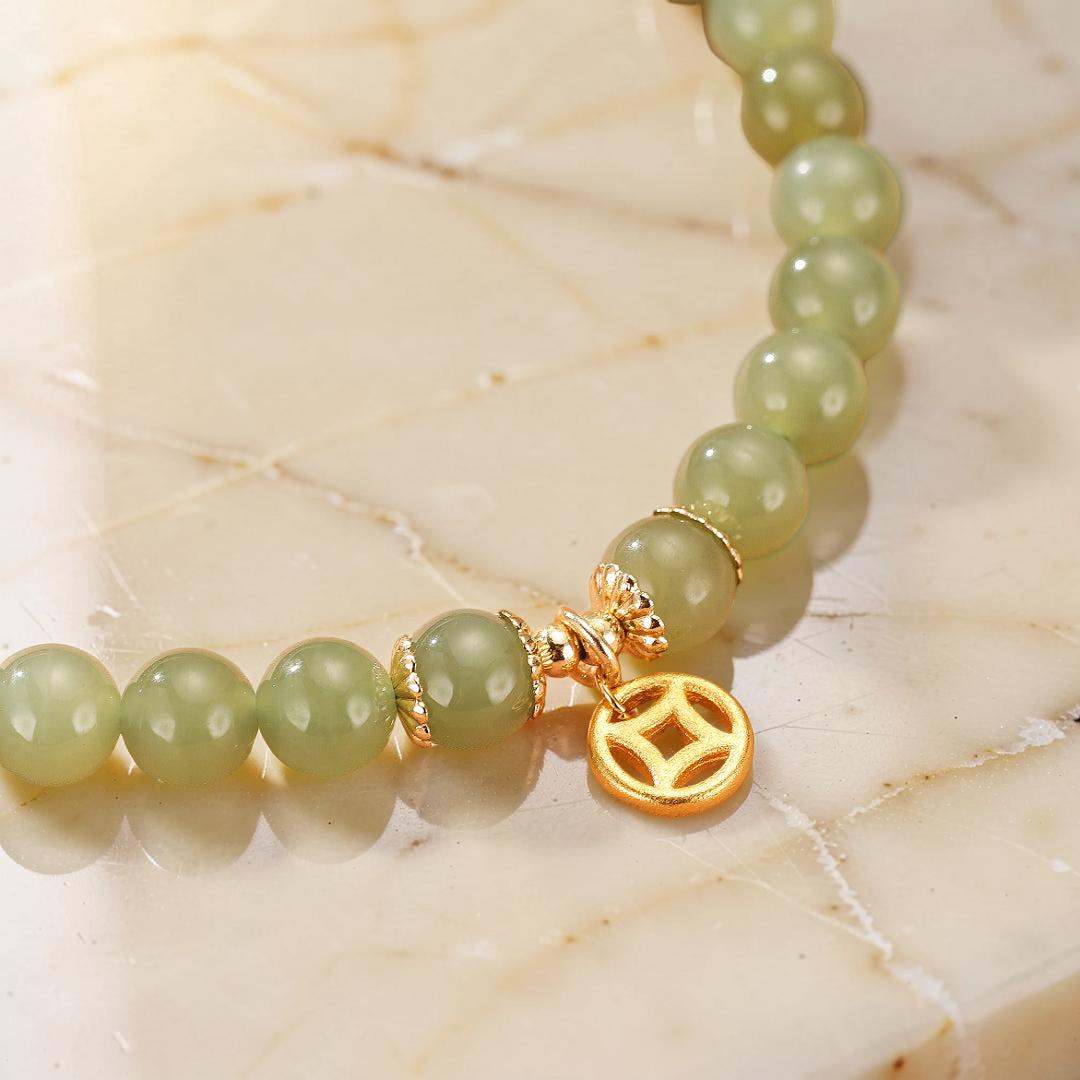 ATELIER-TIBET – Bracelet Jade – Paix Intérieure, Argent Plaqué Or 14K