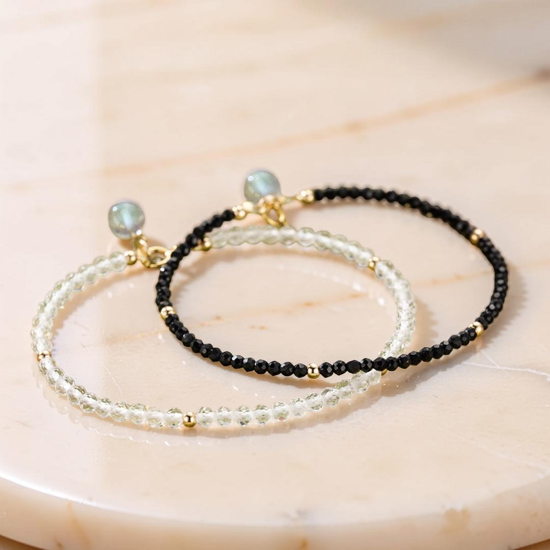 ATELIER-TIBET – Bracelet Labradorite et Cristal de Roche – Charme Subtil