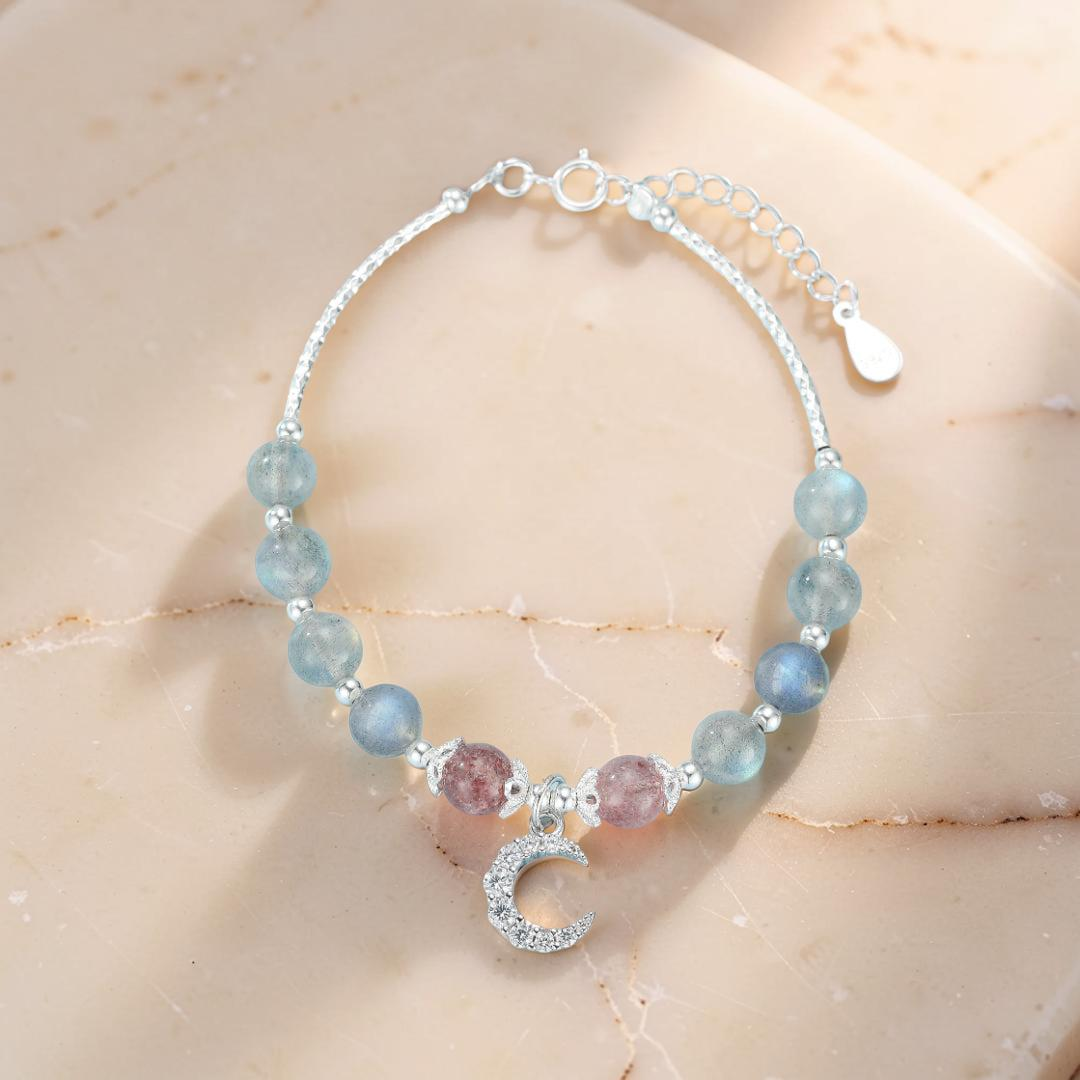 ATELIER-TIBET – Bracelet Labradorite et Quartz Fraise – Enchantement Rosé, Argent