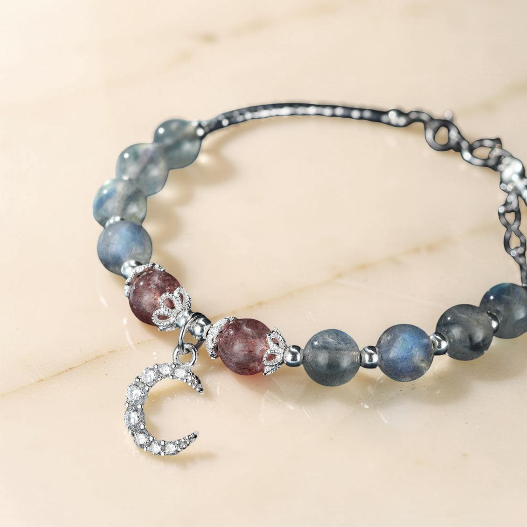 ATELIER-TIBET – Bracelet Labradorite et Quartz Fraise – Enchantement Rosé, Argent