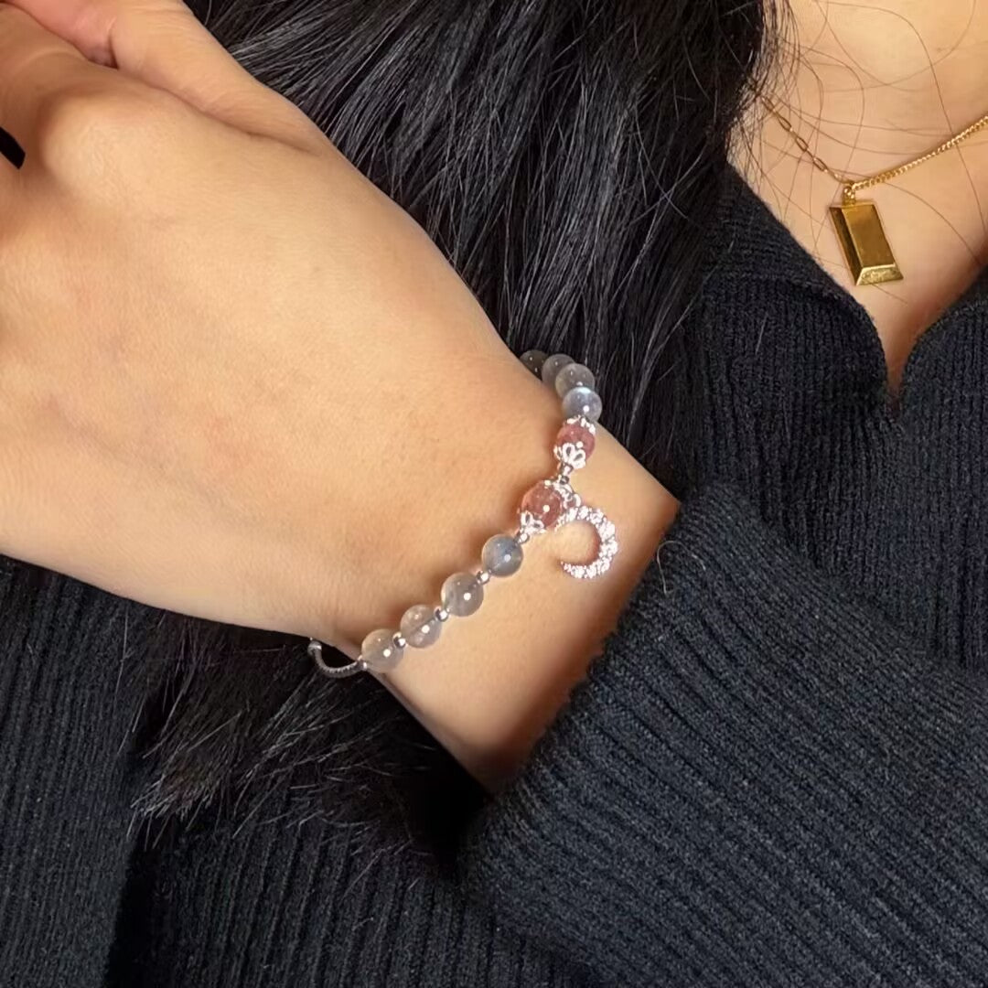 ATELIER-TIBET – Bracelet Labradorite et Quartz Fraise – Enchantement Rosé, Argent