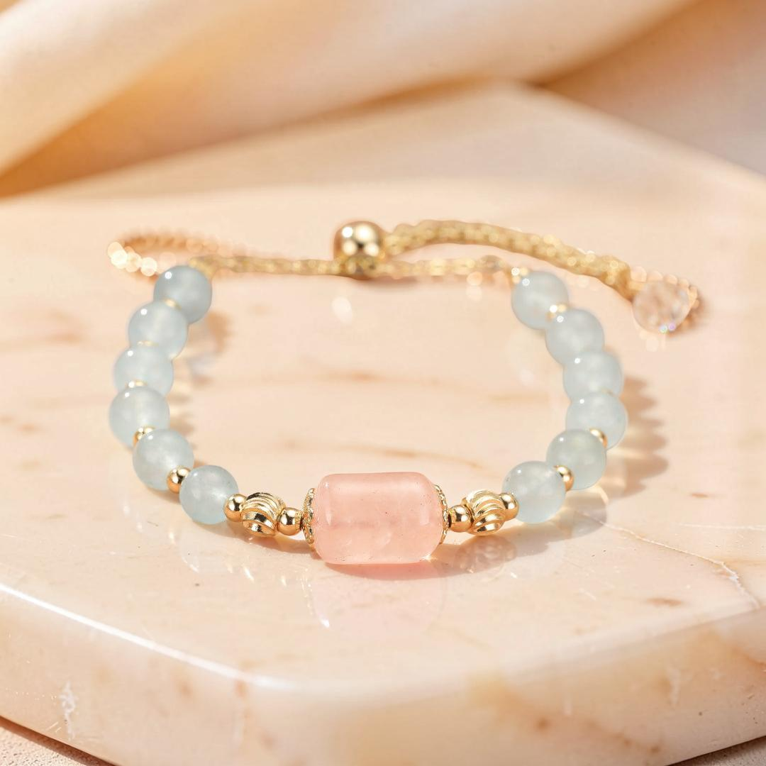 ATELIER-TIBET – Bracelet Aigue-marine et Quartz Rose – Douceur Éthérée