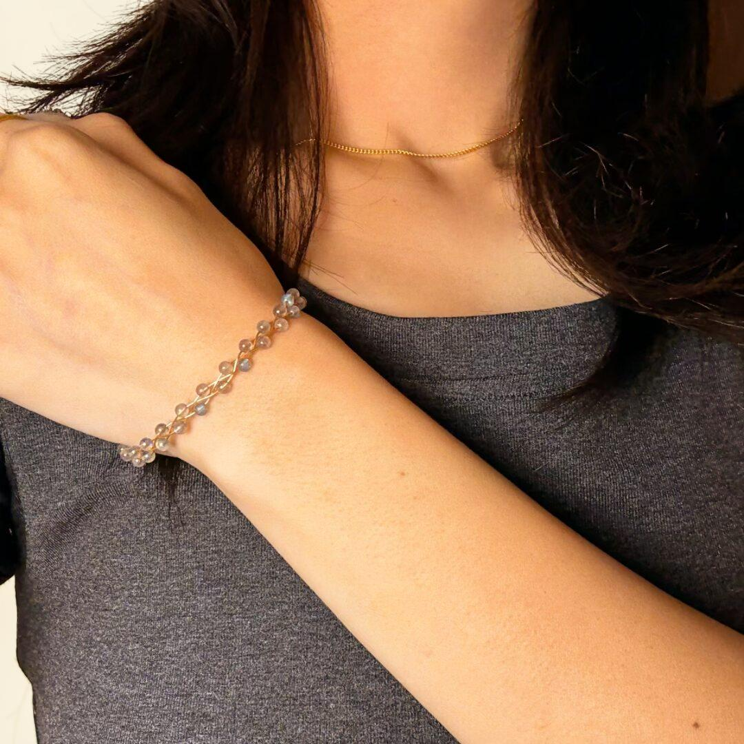 ATELIER-TIBET – Bracelet Labradorite - Luna, Argent Plaqué Or