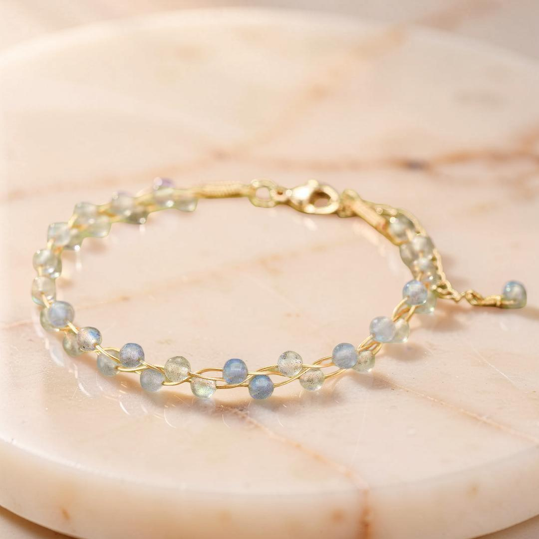 ATELIER-TIBET – Bracelet Labradorite - Luna, Argent Plaqué Or