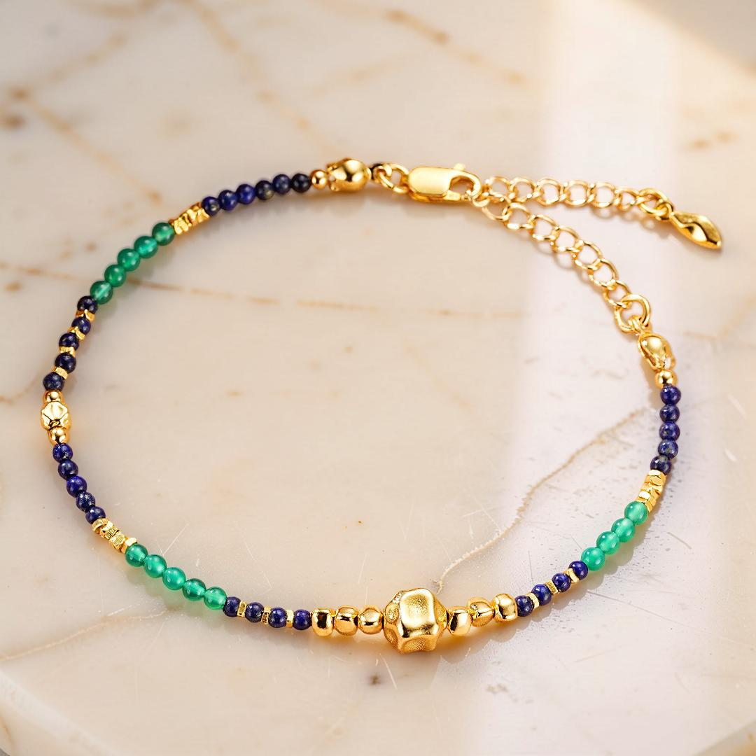 ATELIER-TIBET – Bracelet Lapis-Lazuli – Main Protectrice, Argent Plaqué Or