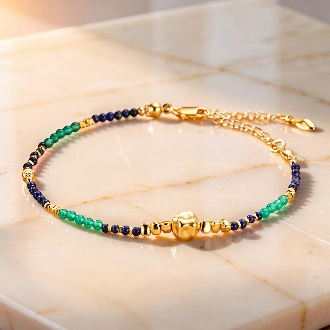 ATELIER-TIBET – Bracelet Lapis-Lazuli – Main Protectrice, Argent Plaqué Or