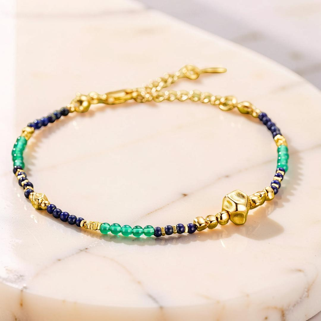 ATELIER-TIBET – Bracelet Lapis-Lazuli – Main Protectrice, Argent Plaqué Or