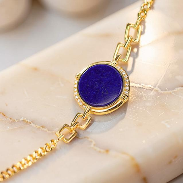 ATELIER-TIBET – Bracelet Lapis Lazuli – Mandala, Argent Plaqué Or