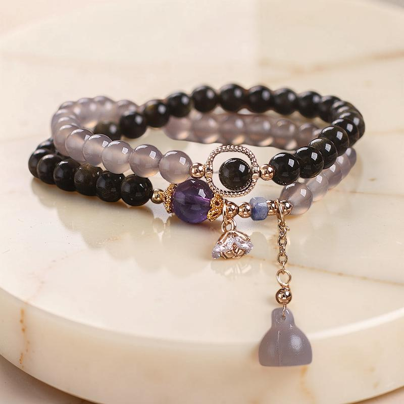 ATELIER-TIBET – Bracelet Lotus Agate et Obsidienne – Paix Intérieure