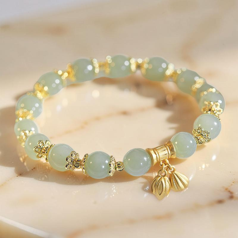 ATELIER-TIBET – Bracelet Lotus en Jade – Sérénité Pure, Argent Plaqué Or