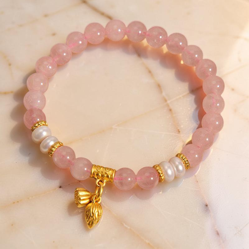 ATELIER-TIBET – Bracelet Lotus en Quartz Rose – Douceur Lotus
