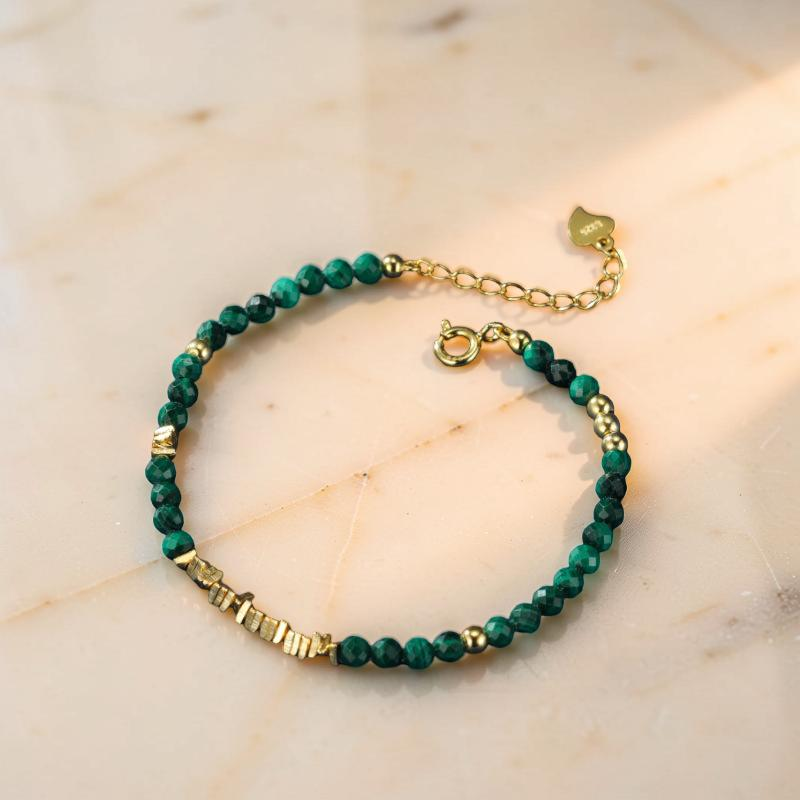 ATELIER-TIBET – Bracelet Malachite – Charme Vintage, Argent Plaqué Or