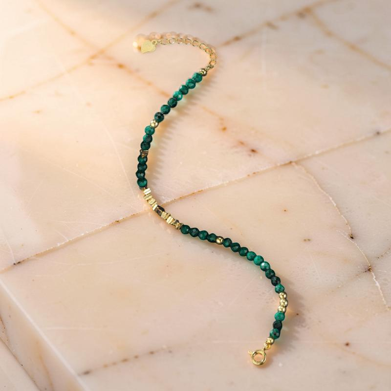 ATELIER-TIBET – Bracelet Malachite – Charme Vintage, Argent Plaqué Or