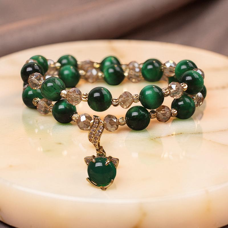 ATELIER-TIBET – Bracelet Œil de Tigre – Charme Félin, Argent Plaqué Or