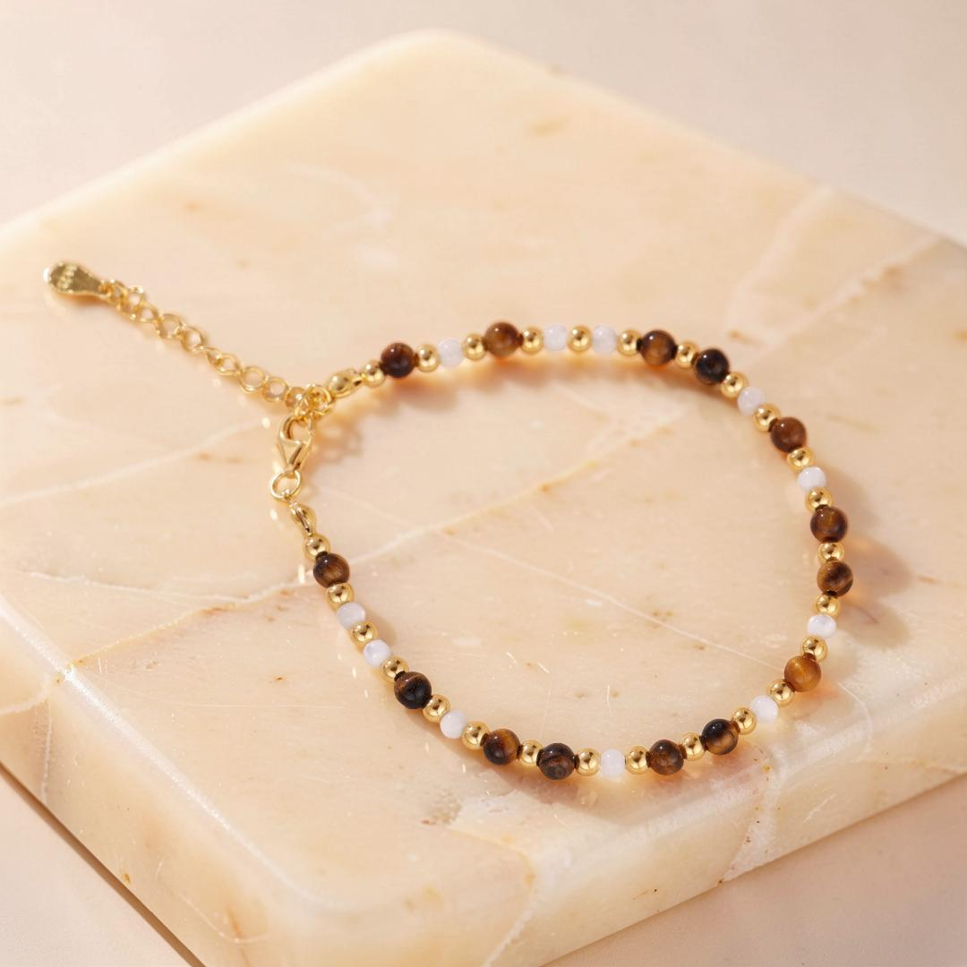 ATELIER-TIBET – Bracelet Œil de Tigre – Charme Royal, Argent Plaqué Or