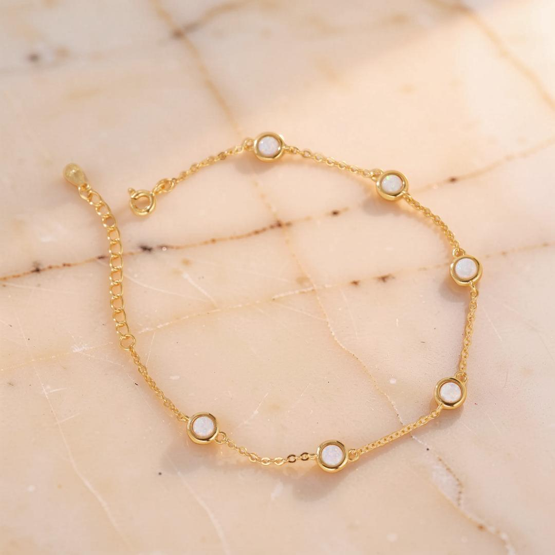 ATELIER-TIBET – Bracelet Opale – Éclat de Neige, Argent Plaqué Or