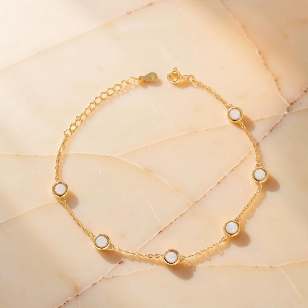 ATELIER-TIBET – Bracelet Opale – Éclat de Neige, Argent Plaqué Or