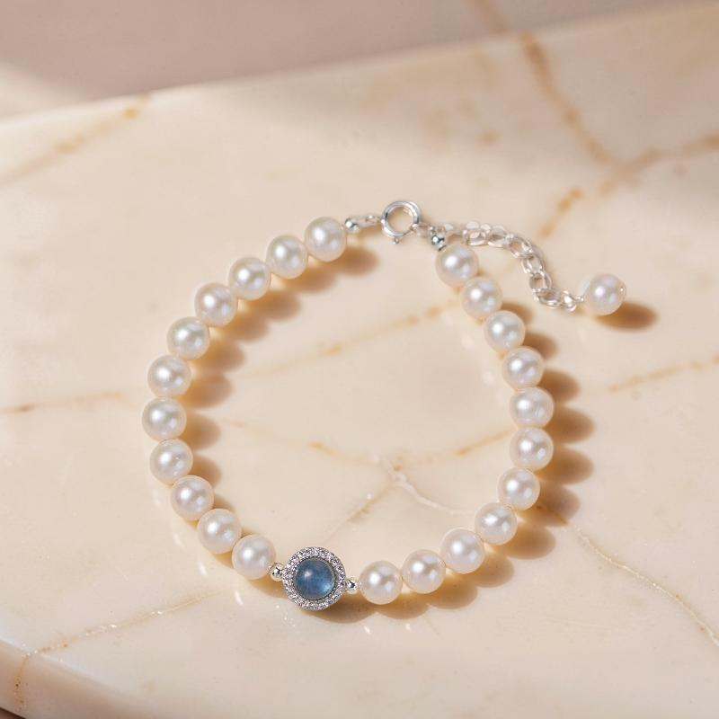 ATELIER-TIBET – Bracelet Perle et Aigue Marine – Harmonie Océanique, Argent
