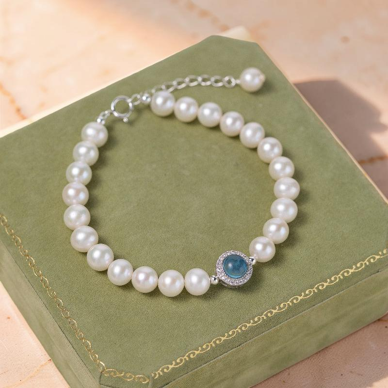 ATELIER-TIBET – Bracelet Perle et Aigue Marine – Harmonie Océanique, Argent