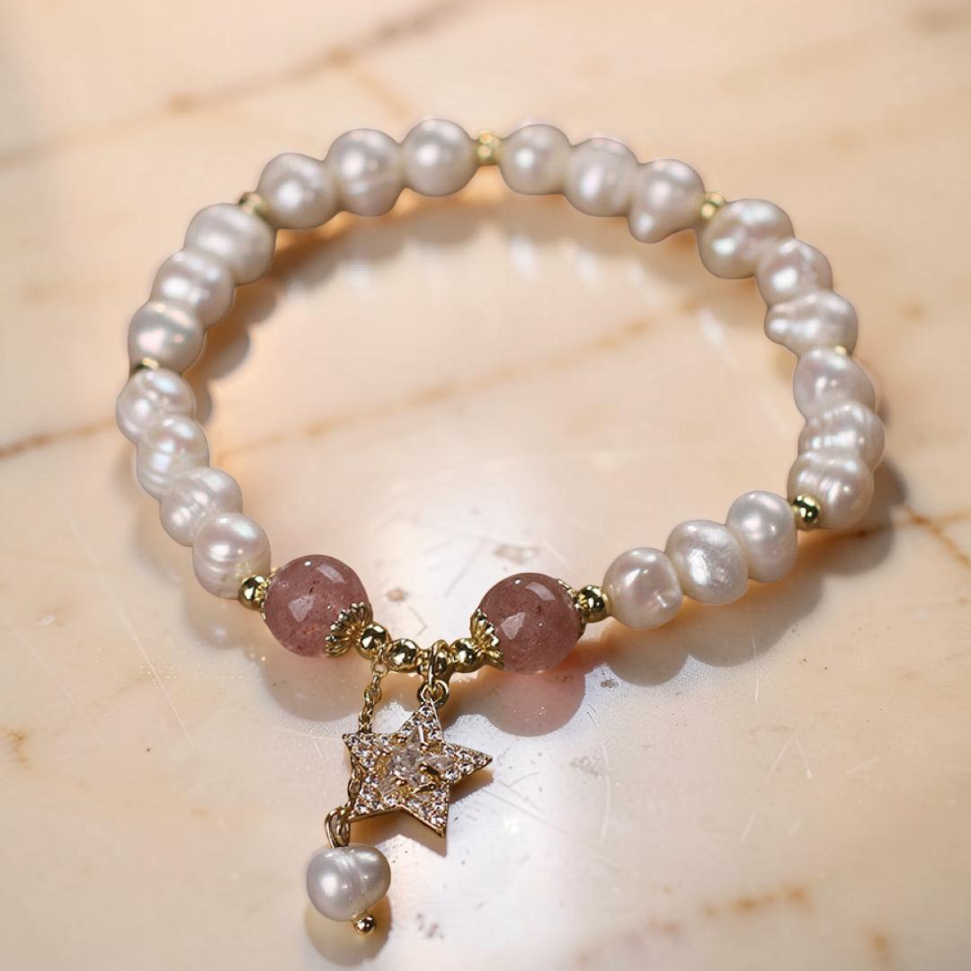 ATELIER-TIBET – Bracelet Perle et Quartz Fraise – Étoile Mystique