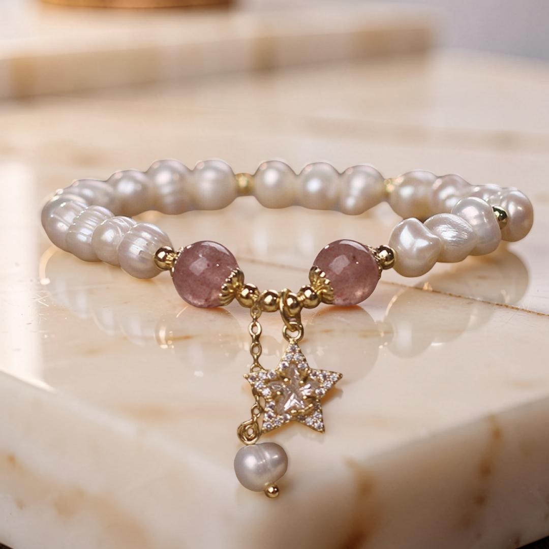 ATELIER-TIBET – Bracelet Perle et Quartz Fraise – Étoile Mystique