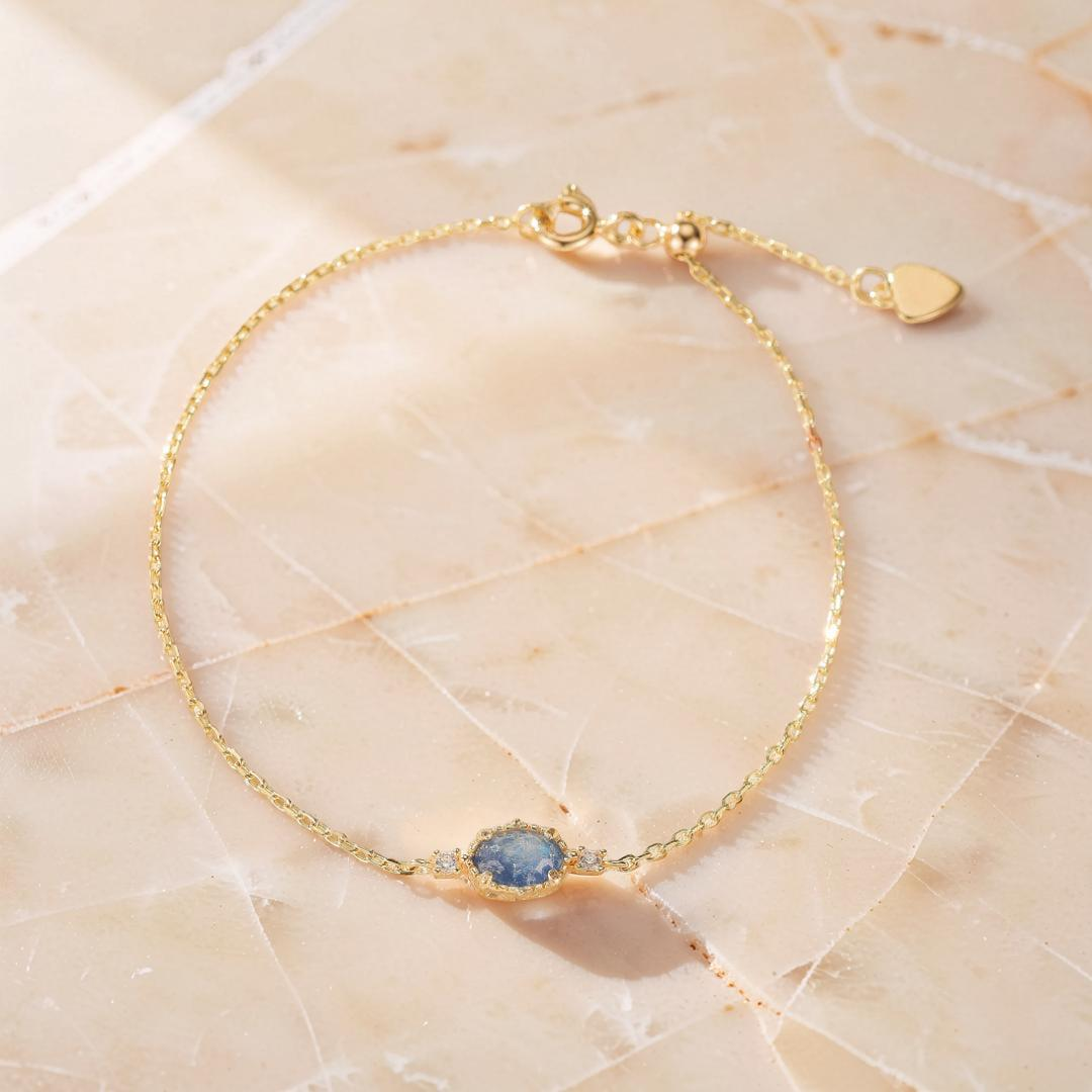 ATELIER-TIBET – Bracelet Pierre de Lune – Luna, Argent Plaqué Or