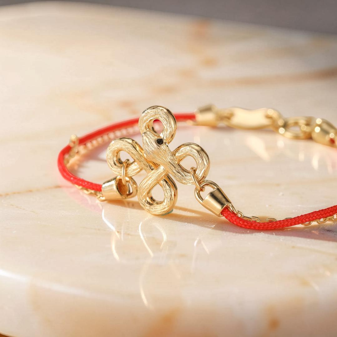 ATELIER-TIBET – Bracelet Serpent Fil Rouge – Lien Sacré, Argent Plaqué Or