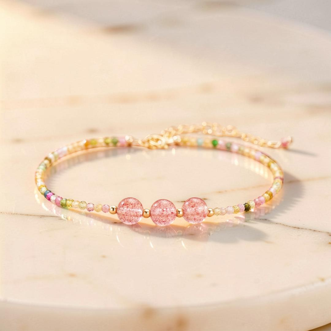 ATELIER-TIBET – Bracelet Tourmaline et Quartz Fraise – Délicate Énergie