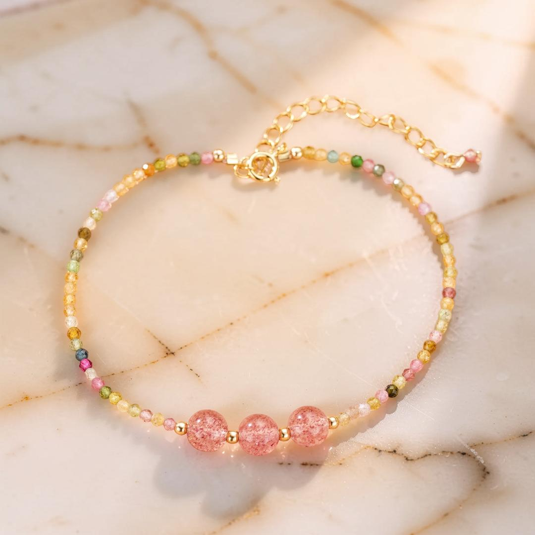 ATELIER-TIBET – Bracelet Tourmaline et Quartz Fraise – Délicate Énergie