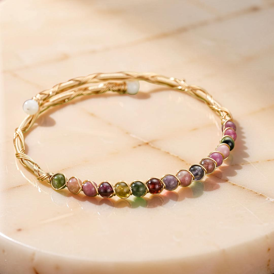 ATELIER-TIBET – Bracelet Tourmaline – Harmonie d’Éclats, Argent Plaqué Or 14K
