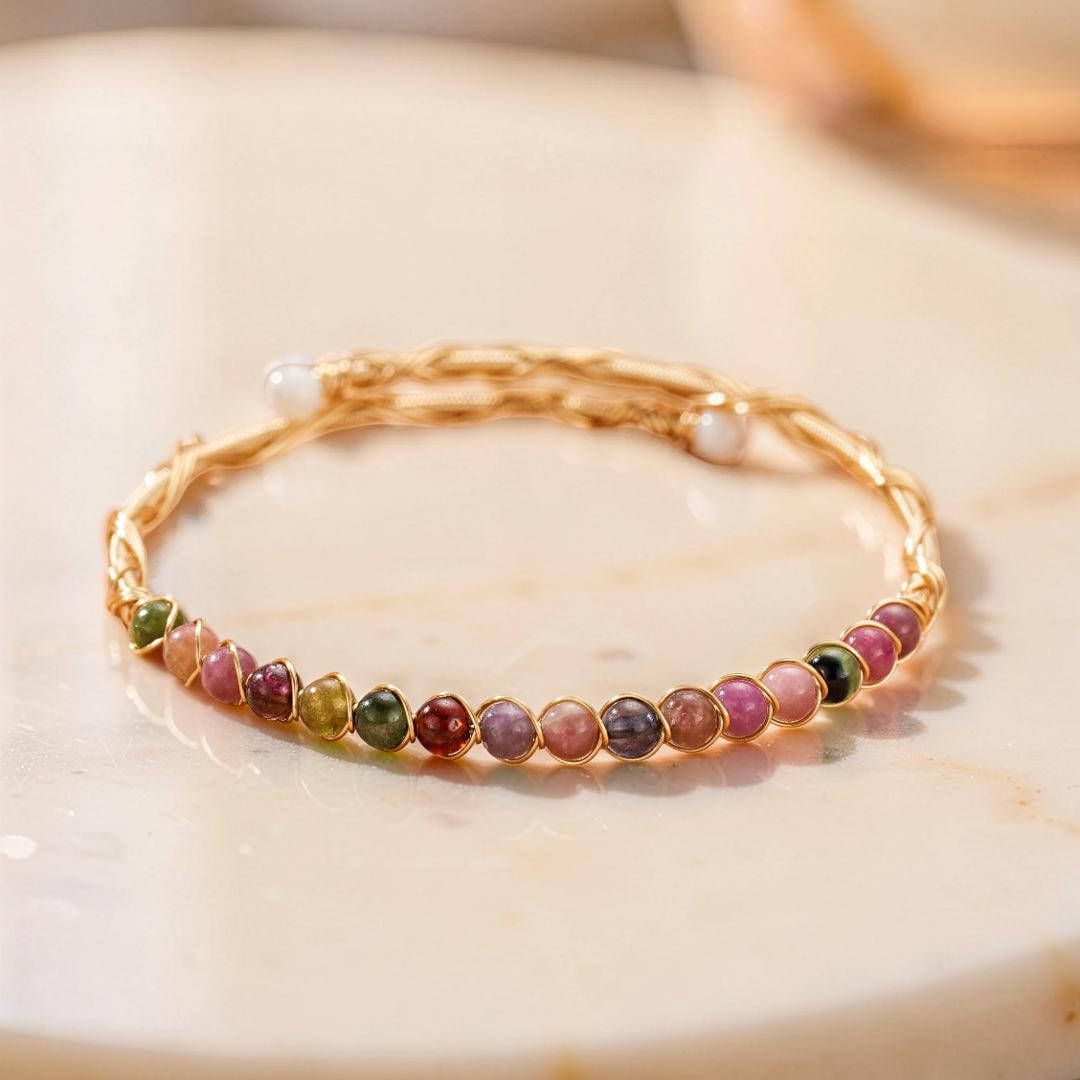 ATELIER-TIBET – Bracelet Tourmaline – Harmonie d’Éclats, Argent Plaqué Or 14K