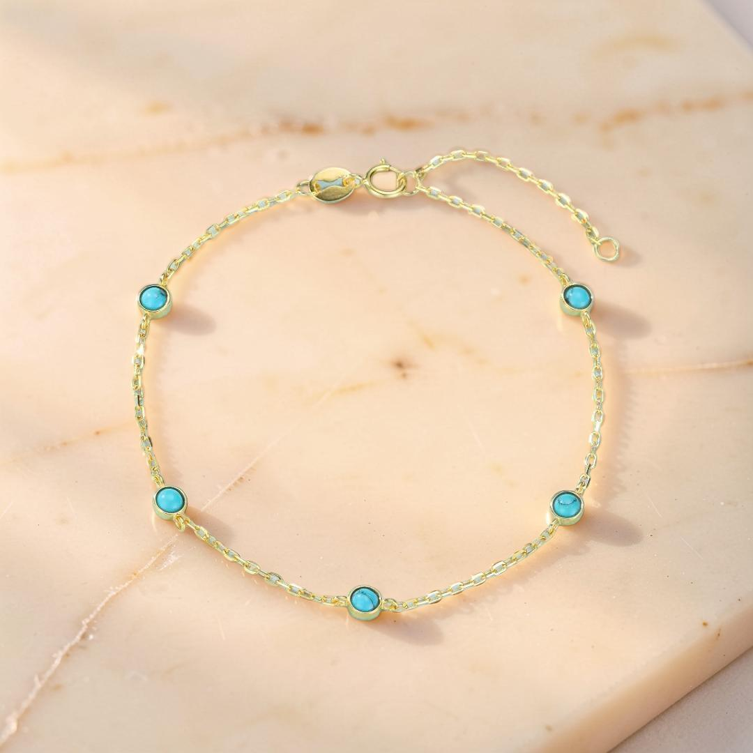 ATELIER-TIBET – Bracelet Turquoise – Perles du Soleil, Argent Plaqué Or