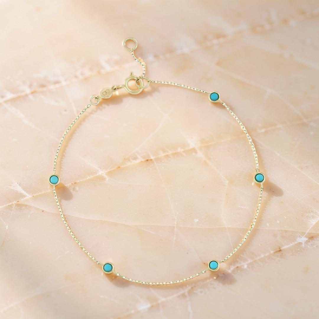 ATELIER-TIBET – Bracelet Turquoise – Perles du Soleil, Argent Plaqué Or