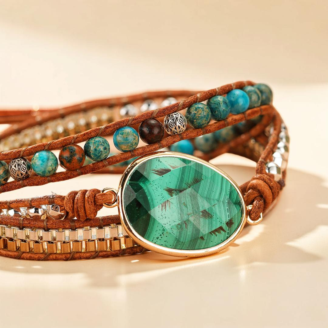 ATELIER-TIBET – Bracelet Wrap Malachite – Harmonie Bohème
