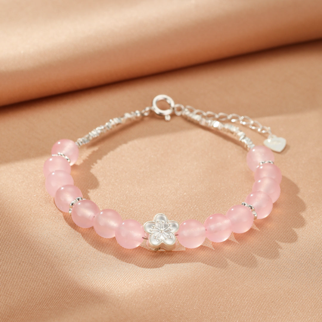 ATELIER-TIBET – Bracelet Quartz Rose – Fleur de Sakura, Argent