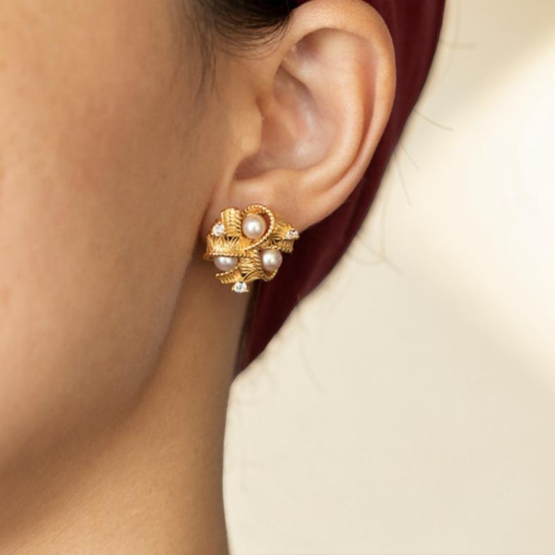 ATELIER-TIBET – Collier et Boucles d’Oreilles Perle – Versailles, Plaqué Or 18K