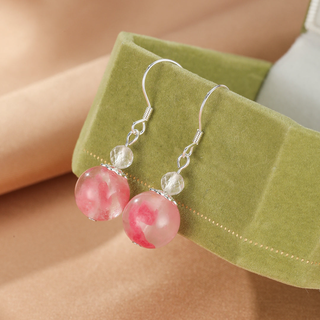 ATELIER-TIBET – Boucles d’Oreilles Rhodonite – Rosée d’Amour, Argent
