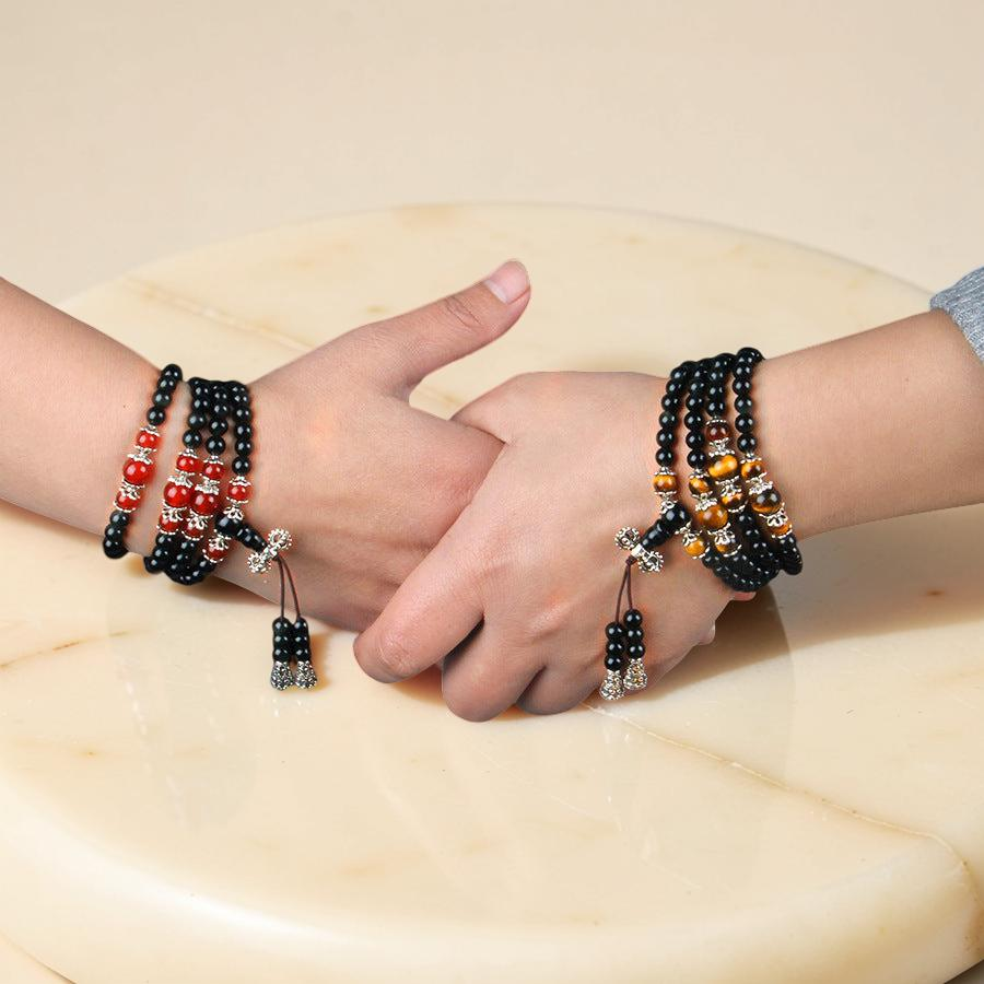 ATELIER-TIBET – Mâlâ 108 Perles en Obsidienne, Œil de Tigre/Agate - Tigridienne